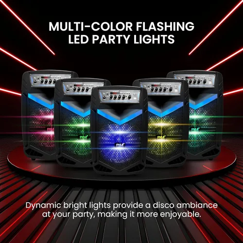 Miniatura 4 de Pyle Altavoces Portátiles Bluetooth con Subwoofer de 10 Pulgadas, Altavoz Inalámbrico con Radio FM, Sistema de Karaoke y Batería Recargable, Luces