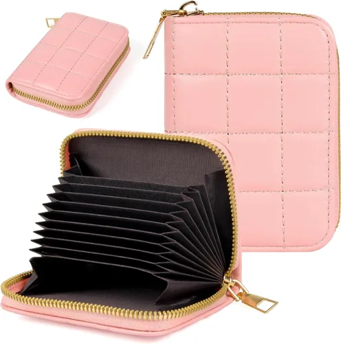 Miniatura 20 de Tarjetero RFID para tarjetas de crédito, cartera pequeña con cremallera de acordeón, estuche organizador de tarjetas para mujeres y hombres