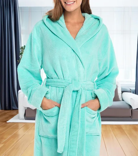 Miniatura 5 de Alexander Del Rossa - Bata de baño de felpa suave con capucha para mujer, bata larga y cálida, con capucha