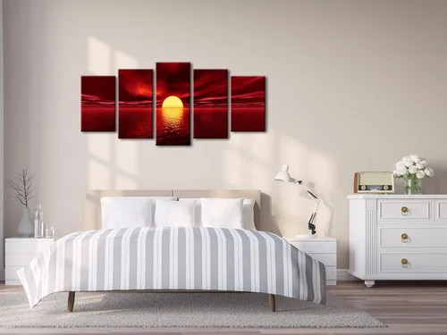 Miniatura 6 de Wieco Art P5RLA006 sol rojo, obras de arte giclée en impresiones en lienzo para decoración de pared, estiradas y con marco, para el hogar