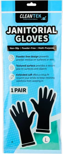 Miniatura 14 de Restaurantware Guantes de limpieza verdes, 10 pares de guantes de nitrilo de 15 mil de grosor, pequeños y resistentes con puño largo, forro