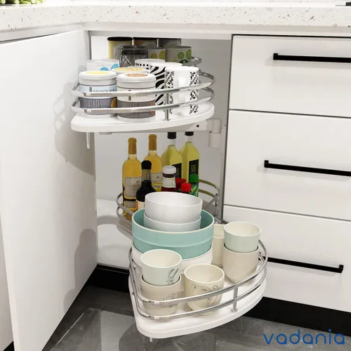 Miniatura 7 de VADANIA Organizador extraíble de apertura a la derecha para gabinete de esquina ciega de cocina de 32", bandeja oscilante de 2 niveles, cierre