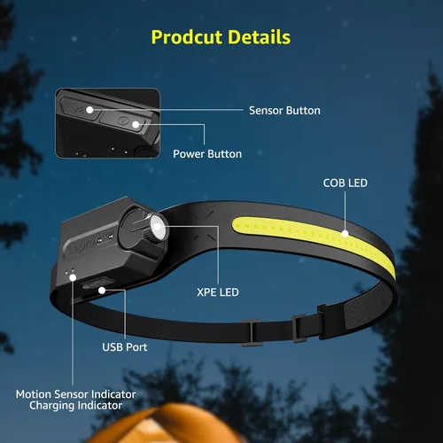 Miniatura 7 de Lepro Faro – Lámpara LED súper brillante recargable con haz de 230 ° de ancho, foco ajustable, sensor de movimiento, 5 modos, linterna ligera