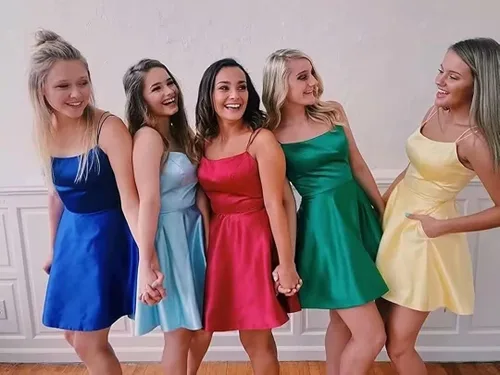 Miniatura 6 de HEIMO Vestidos de satén de regreso a casa para mujer vestidos cortos de cóctel para niñas HM002