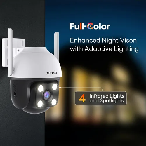 Miniatura 6 de Tenda Cámara de seguridad Wi-Fi 2K QHD para exteriores, enchufe de 4MP, cobertura completa de 360°, visión nocturna a color, detección de movimiento
