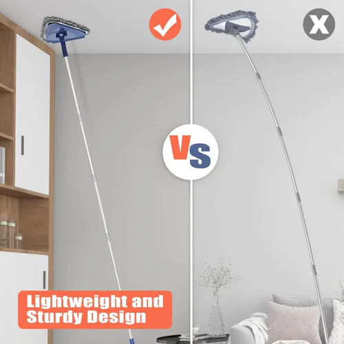 Miniatura 5 de JEHONN Trapeador Limpiador de Pared con Mango Largo de 82 Pulgadas, Herramienta de Limpieza de Techo 3 en 1 Plumero con 6 Almohadillas de Repuesto