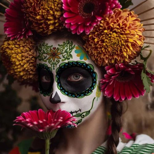 Miniatura 4 de Kit de maquillaje de tatuajes faciales del Día de los Muertos, paquete de 10 tatuajes temporales para Halloween, calavera de azúcar, rosas rojas