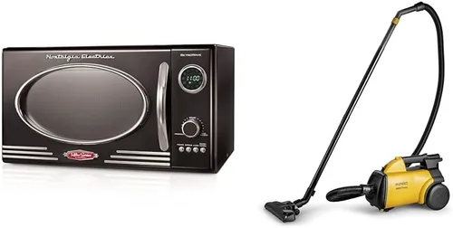 Nostalgia Horno microondas retro para encimera, grande de 800 W, 0.9 pies cúbicos y limpiador de bote Eureka 3670M, aspiradora ligera y potente para