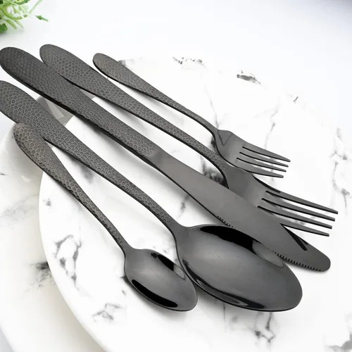 Miniatura 2 de Juego de cubiertos de acero inoxidable 18/10 de 5 piezas, cuchillo de cocina negro, tenedor, cuchara, vajilla para fiesta, cena, cubiertos, servicio