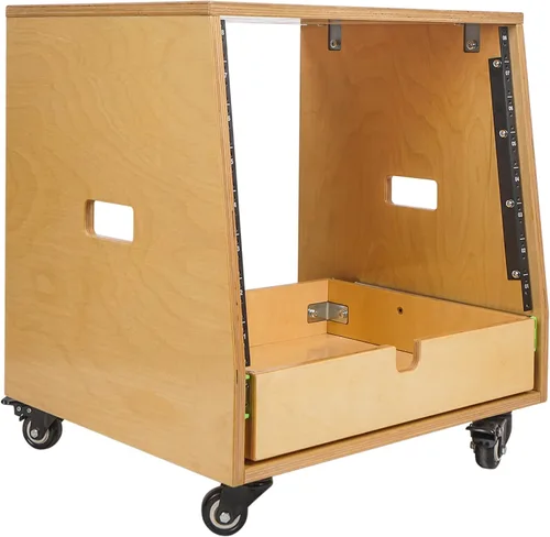 Miniatura 10 de Sound Town Estante inclinado de madera contrachapada de abedul báltico macizo de 12U con espacio de estante de 12U, cajón extra de 2U, patas