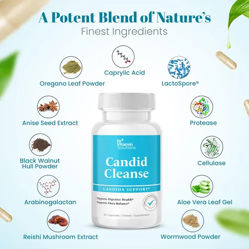 Miniatura 5 de Suplemento de limpieza de cándida con apoyo GLP-1 - Hoja de orégano, ácido caprílico y LactoSpore Pastillas de apoyo para la candida para la salud