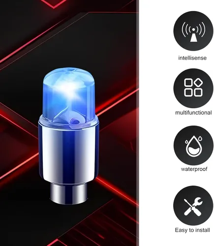 Miniatura 5 de 4 PCS Luces LED para Tapas de Vástago de Válvula de Neumático, Flash Giratorio con Visibilidad de 360 Grados, Luces de Rueda Impermeables para Azul