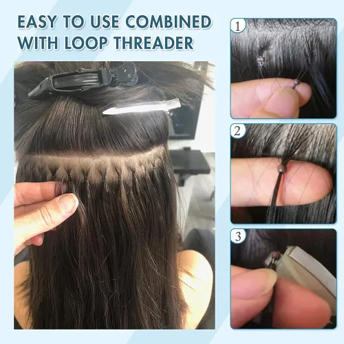 Miniatura 5 de 1000 cuentas precargadas de nano-cuentas forradas de silicona de 0.118 pulgadas para extensiones de cabello, extensiones de cabello humano