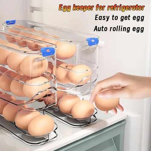 Miniatura 2 de Recipiente para huevos para refrigerador transparente apilable para almacenamiento y organización de cocina (marrón oscuro, 3 niveles)