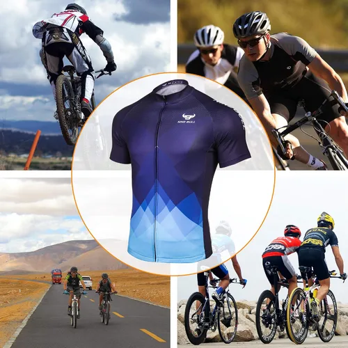 Miniatura 5 de nine bull Camiseta de ciclismo para hombre, manga corta, con 3 bolsillos traseros, absorbe la humedad, transpirable, de secado rápido