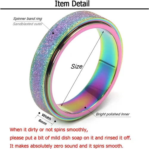 Miniatura 5 de Anillo de alivio de la ansiedad, anillo giratorio para aliviar el estrés, de acero inoxidable, anillo giratorio para mujeres, hombres, unisex