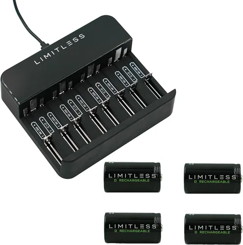 Miniatura 11 de Limitless Pilas recargables AA de 8 unidades con cargador, baterías NiMH de alta capacidad de 2700 mAh universales y sistema de carga