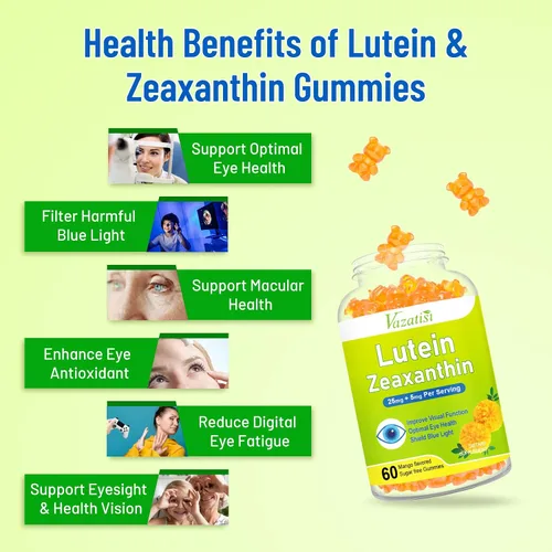 Miniatura 3 de Vitaminas para los ojos Gomitas de luteína y zeaxantina, suplementos de salud ocular sin azúcar con arándano, astaxantina, apoyan la luz azul
