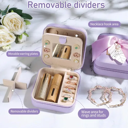 Miniatura 4 de AYGXU Regalos de Navidad para mujeres, joyero pequeño para niñas, joyero, pequeña caja organizadora de joyas, collar y aretes, organizador