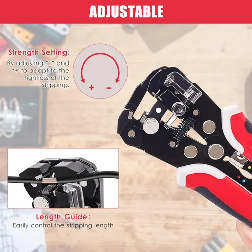 Miniatura 6 de Juego de herramientas para pelacables de 201 piezas, herramienta automática autoajustable de 8 pulgadas para AWG 10-24, pelacables automático 3
