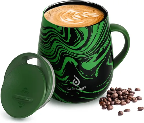 Miniatura 28 de Ideus Taza de café aislada de 16 onzas con asa y tapa, taza de café térmica al vacío de acero inoxidable de doble pared, taza de café de viaje