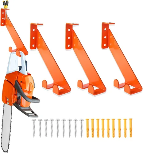 Miniatura 10 de Soporte para motosierra 3 en 1 de 10 pulgadas, soporte de pared de motosierra resistente, colgador de sierra de cadena de acero calibre 10