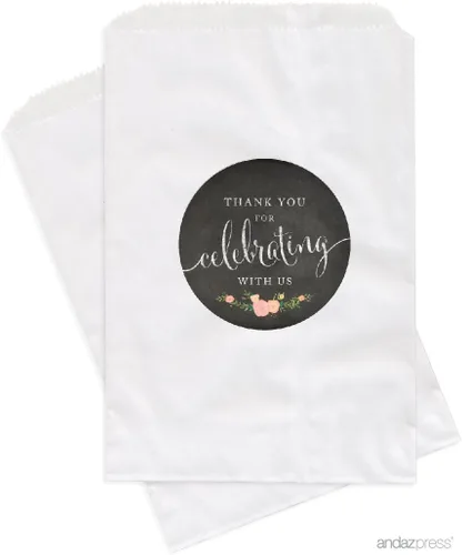 Miniatura 31 de Andaz Press Bolsas de regalo personalizadas para mesa de postre, agradecimiento por celebrar con nosotros, aguamarina, paquete de 24, personalizadas