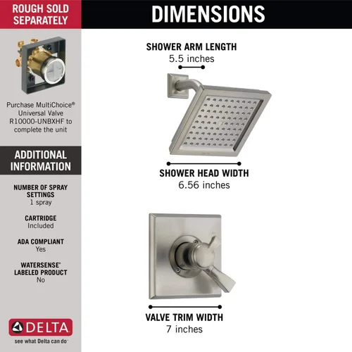 Miniatura 3 de Delta Faucet Dryden Serie 17 Kit de molduras de ducha de doble función con cabezal de ducha de un solo rociador, inoxidable, flujo de agua de 2.0