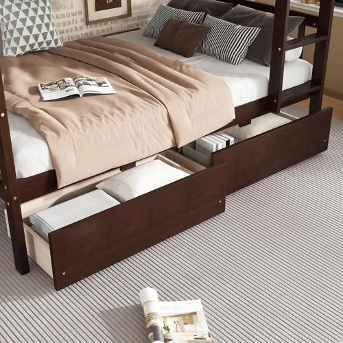 Miniatura 7 de Litera individual sobre individual con 2 cajones de almacenamiento, convertible en 2 camas (cama de plataforma y cama alta junior), cabecera