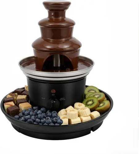 Fuente de chocolate, fuente de fiesta de acero inoxidable de 3 niveles con bandeja de alimentos y tenedor, máquina eléctrica de fuente de fondue de