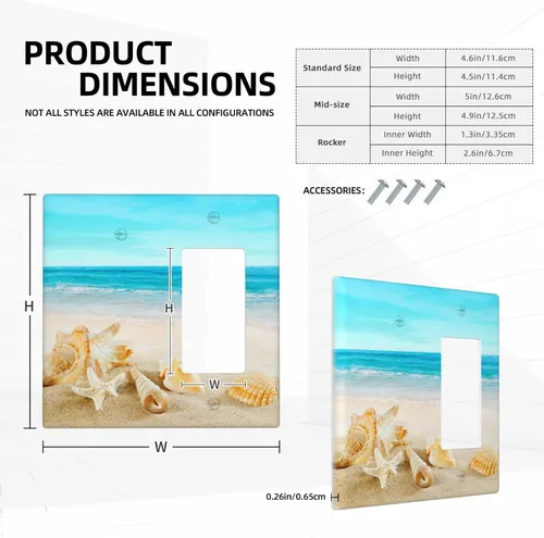 Miniatura 5 de Cubierta para interruptor de luz, diseño de conchas marinas en la playa, placas de pared de 2 bandas, 1 paquete