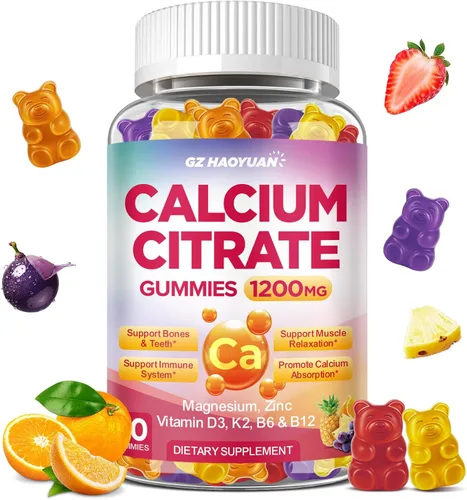 Miniatura 22 de Gomitas de citrato de calcio - Suplementos de 1200 mg de calcio en gomitas para mujeres y hombres con vitamina D3, K2, magnesio, zinc de alta
