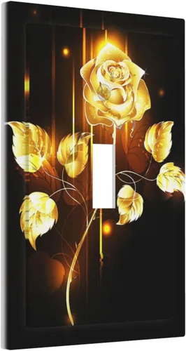 Miniatura 615 de Cubiertas de placa de pared de 3 gang con interruptor de luz de triple palanca, en negro y dorado con esplendor de oro rosa, estampado floral