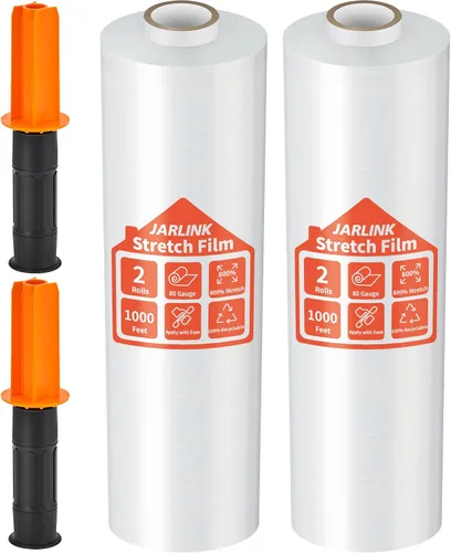 Miniatura 9 de JARLINK Paquete de 2 Películas Elásticas, 15" x 1000 pies Envoltura Retráctil para Envolver Paletas, Resistencia Industrial Elástica hasta 650%