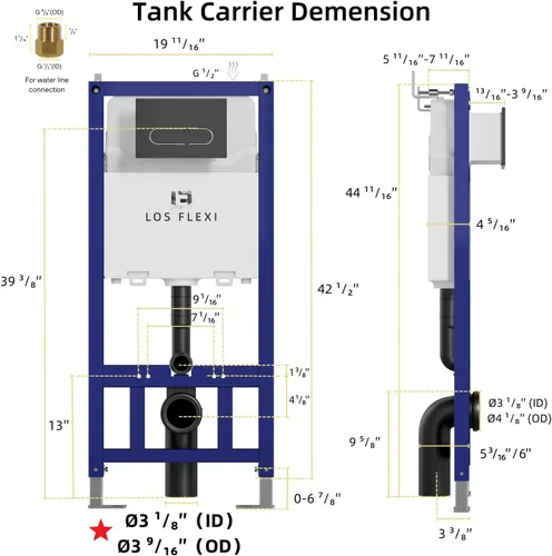 Miniatura 3 de Sistema de inodoro colgado en la pared con comodidad y alargamiento, Los Flexi, inodoro montado en la pared con taza ajustable flotante, tanque