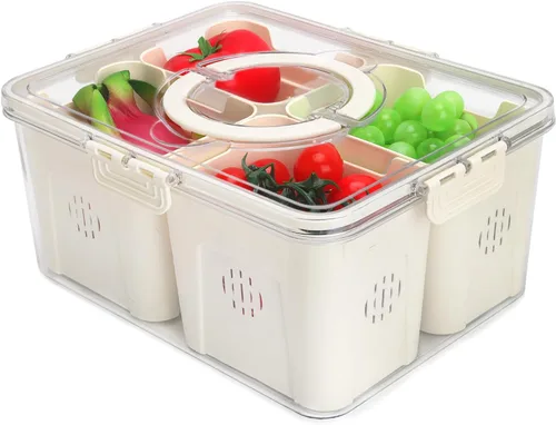Miniatura 12 de shopwithgreen Recipientes para barra de ensalada para refrigerador con tapa y asa, contenedores de almacenamiento de frutas con 4 coladores