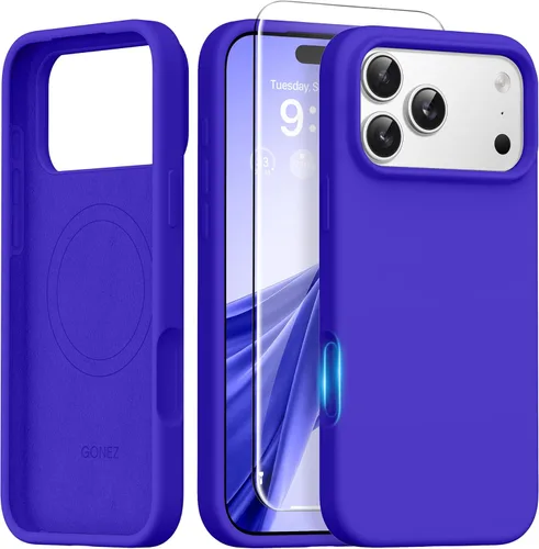 Miniatura 241 de GONEZ Funda de silicona para iPhone 14 Pro Max, compatible con MagSafe, con protector de pantalla + protector de lente de cámara, silicona líquida a