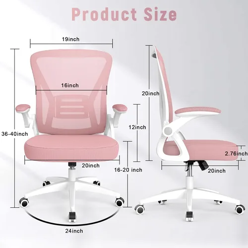 Miniatura 3 de naspaluro Silla de oficina ergonómica, silla para computadora con altura ajustable, brazos abatibles y soporte lumbar, silla de escritorio de malla