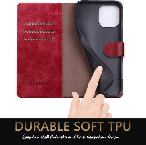 Miniatura 6 de SUANPOT Funda de piel tipo cartera para iPhone 11 de 6.1 pulgadas (Non 11 Pro de 5.8 pulgadas) con bloqueo RFID, tarjetero de crédito, funda
