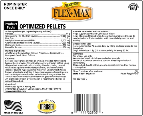 Miniatura 6 de Absorbine Flex+Max - Pellets de suplemento para articulaciones de caballo, altamente sabrosos, fórmula equina integral con glucosamina, MSM