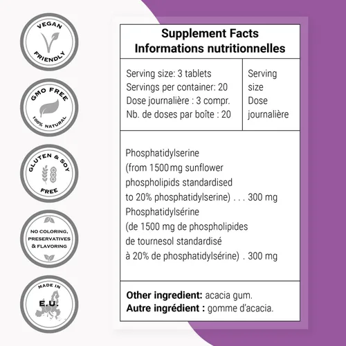 Miniatura 4 de Supersmart - Suplemento PS100 de 300 mg por día (fosfatidilserina) - Salud y protección del cerebro - Soporte de memoria Sin OMG y sin gluten - 60