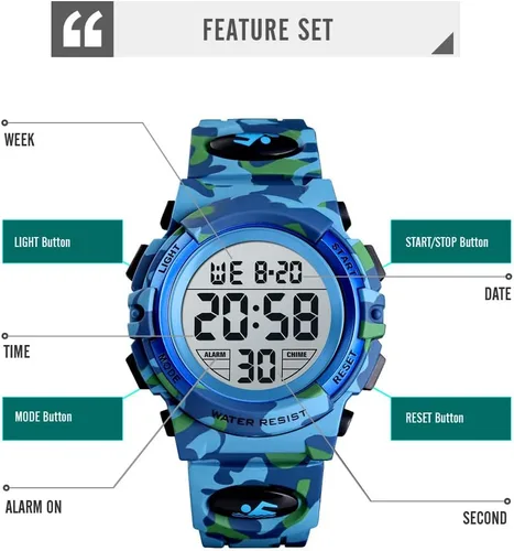 Miniatura 2 de Dayllon Kids Digital Watch Outdoor Sports 50M Waterproof Electronic Watches Alarm Clock 1224 H Stopwatch Calendar Boy Girl Wristwatch
