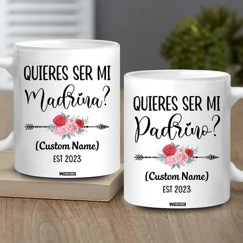 Miniatura 2 de WHIDOBE Personalizado Quieres Ser Mi Madrina, Padrino De Bautizo, Bautizo Recuerdos Juego De 2 Tazas 2023, Propuesta de Padrinos de Dios, Quieren