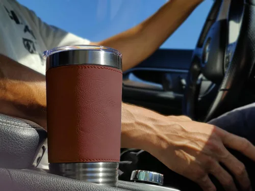Miniatura 5 de LaserGram Vaso aislado al vacío de 20 onzas, bandera de México, grabado personalizado incluido (piel sintética, marrón oscuro)