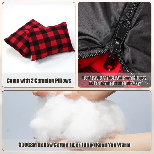 Miniatura 3 de Saco de dormir doble de franela para adultos y niños, tamaño Queen para 2 personas con 2 almohadas, saco de dormir para clima cálido y frío