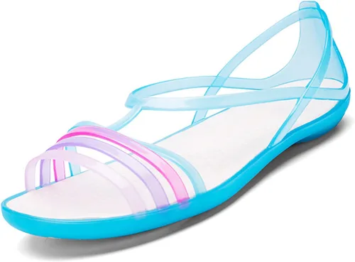 Sandalias coloridas de gelatina de neón para mujer, sandalias planas de gelatina con correa en T para verano, gladiador, arcoíris, transparentes,