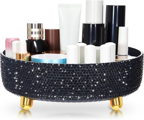 Honeydak Organizador de maquillaje de perfume negro brillante para el Día de la Madre, regalos para el Día de la Enfermería para mujeres,