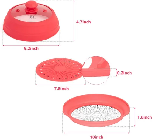 Miniatura 3 de Funda de silicona plegable para microondas, tapa de salpicaduras multifunción ventilada con plato de vidrio para cocinar alimentos y tocino, apto