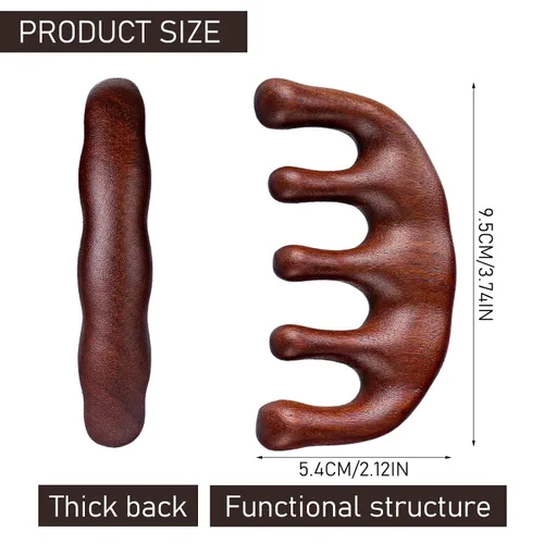 Miniatura 6 de Amaxiu Peine de masaje de cabeza de sándalo, estimulador de cuero cabelludo de dientes anchos, peine Gua Sha para hombres y mujeres (estilo A)