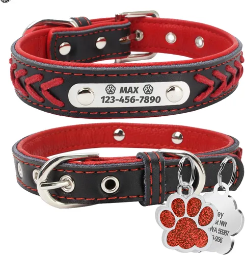 Miniatura 14 de Collares de perro personalizados, collar de perro de transferencia de calor con nombre y número de teléfono, collar de perro de cuero acolchado